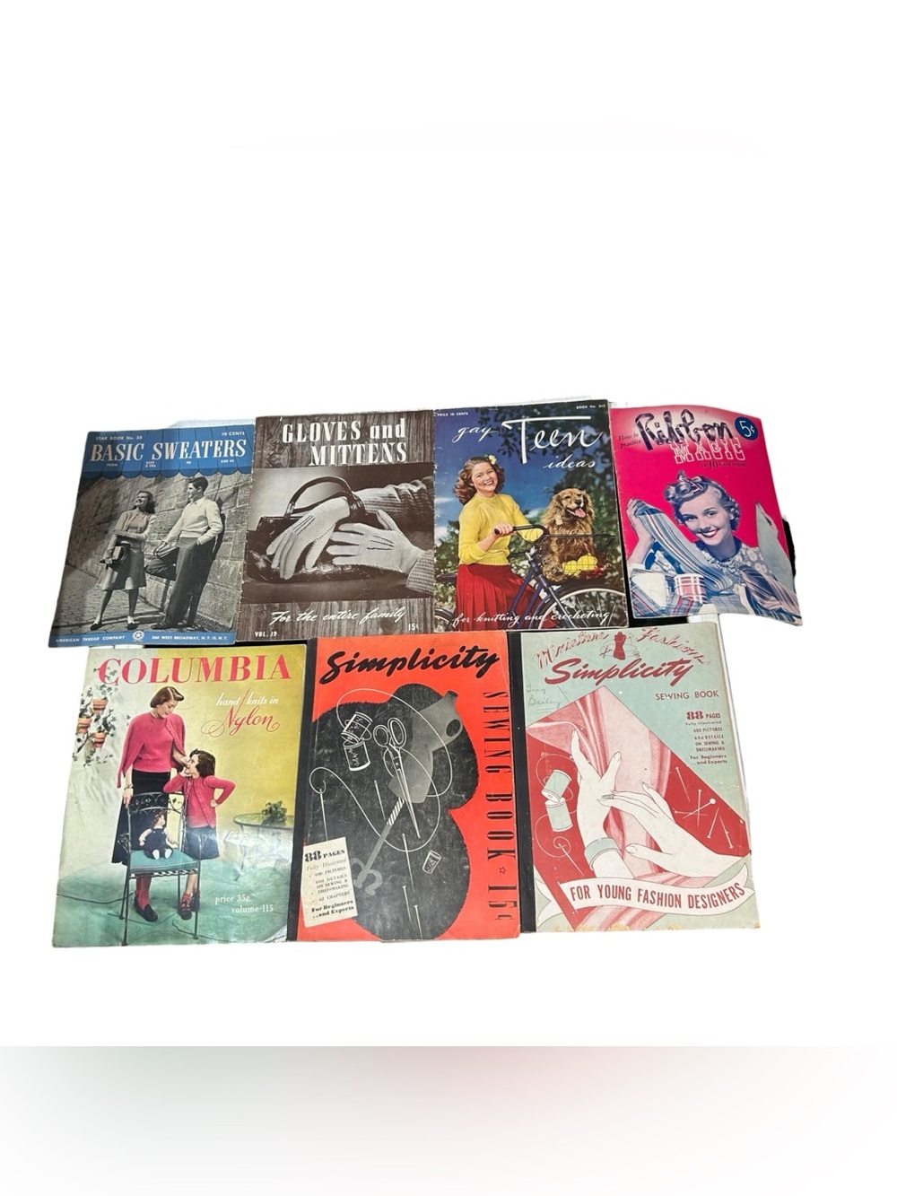 Sewing Knitting Pattern Book Lot Simplicity Columbia Sweaters 1940s 50s Vintage